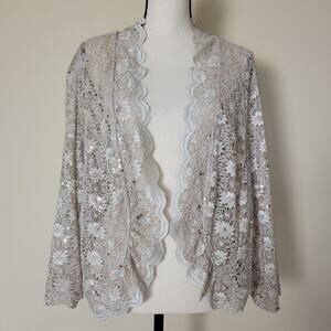 Vintage Stunning 2X db established Lace Sequin Open Jacket Cardigan Holiday